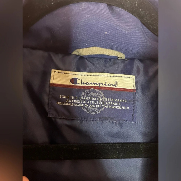 Champion Mens Vintage Down Filled Zip-Up Puffer Vest Taupe/Navy size M - Picture 10 of 13